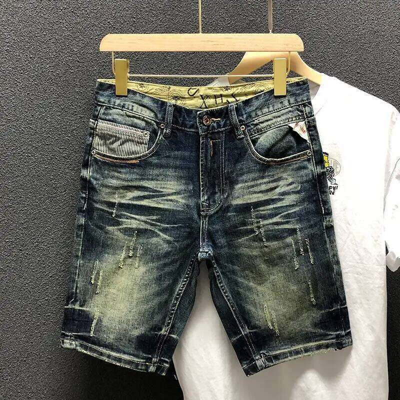 Jeans en Denim décontractés pour hommes, nouvelle marque, slim, longueur aux genoux, Vintage, cinq poches, short de cowboy, H260226, été 2024