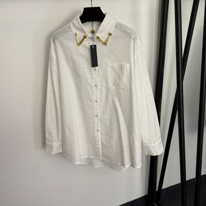 Designer Cropped Shirts Women Chic Double Breasted Button Blouses Luxury Office Commuter Shirt for Women