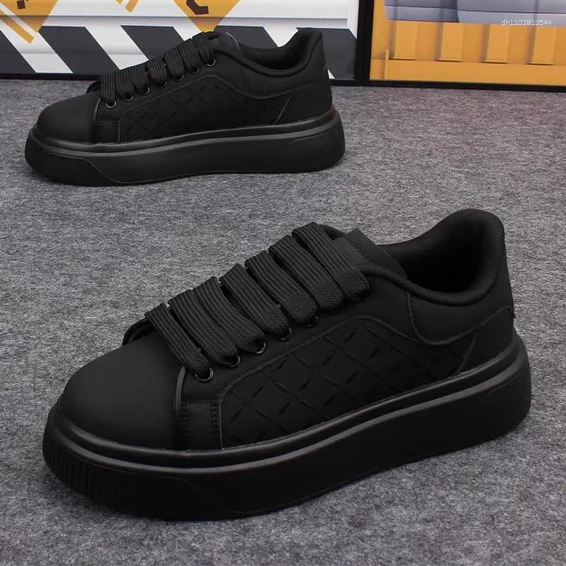 Casual Shoes 2026 Men's Spring And Autumn Flat-soled Leather Sports Black White Thick-soled Breathable