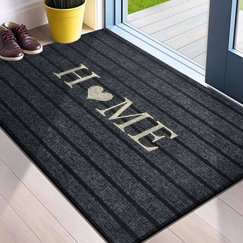 1pc flocking solid color seven stripe foot door entrance mat, shower room, absorbent small carpet, gentle machine wash H260226-image-1095591906
