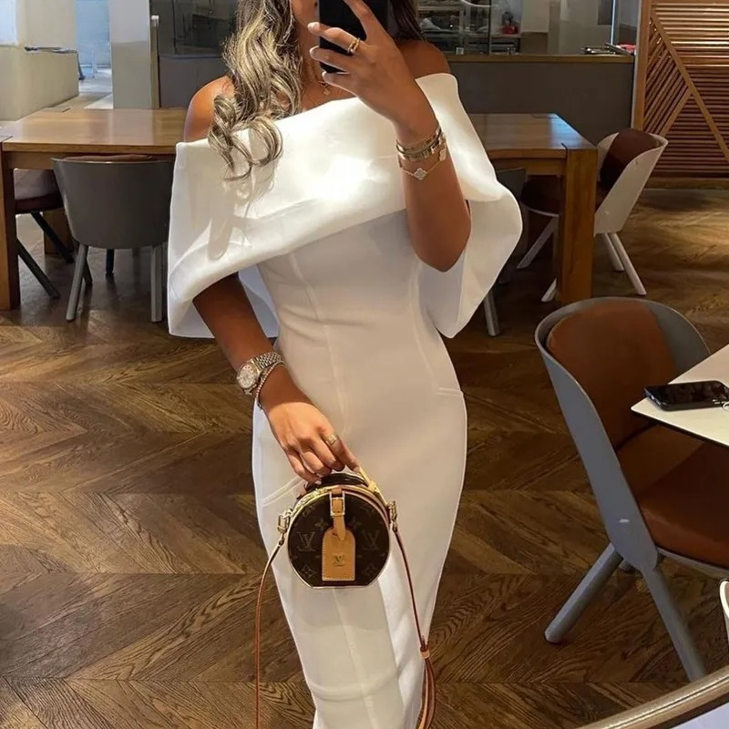 Casual Dresses Women's Off Shoulder Foldover Neck Bodycon Mini Dress Elegant Slim Fit Wrap Hip Party Dress Evening Cocktail Wedding Guest Forma