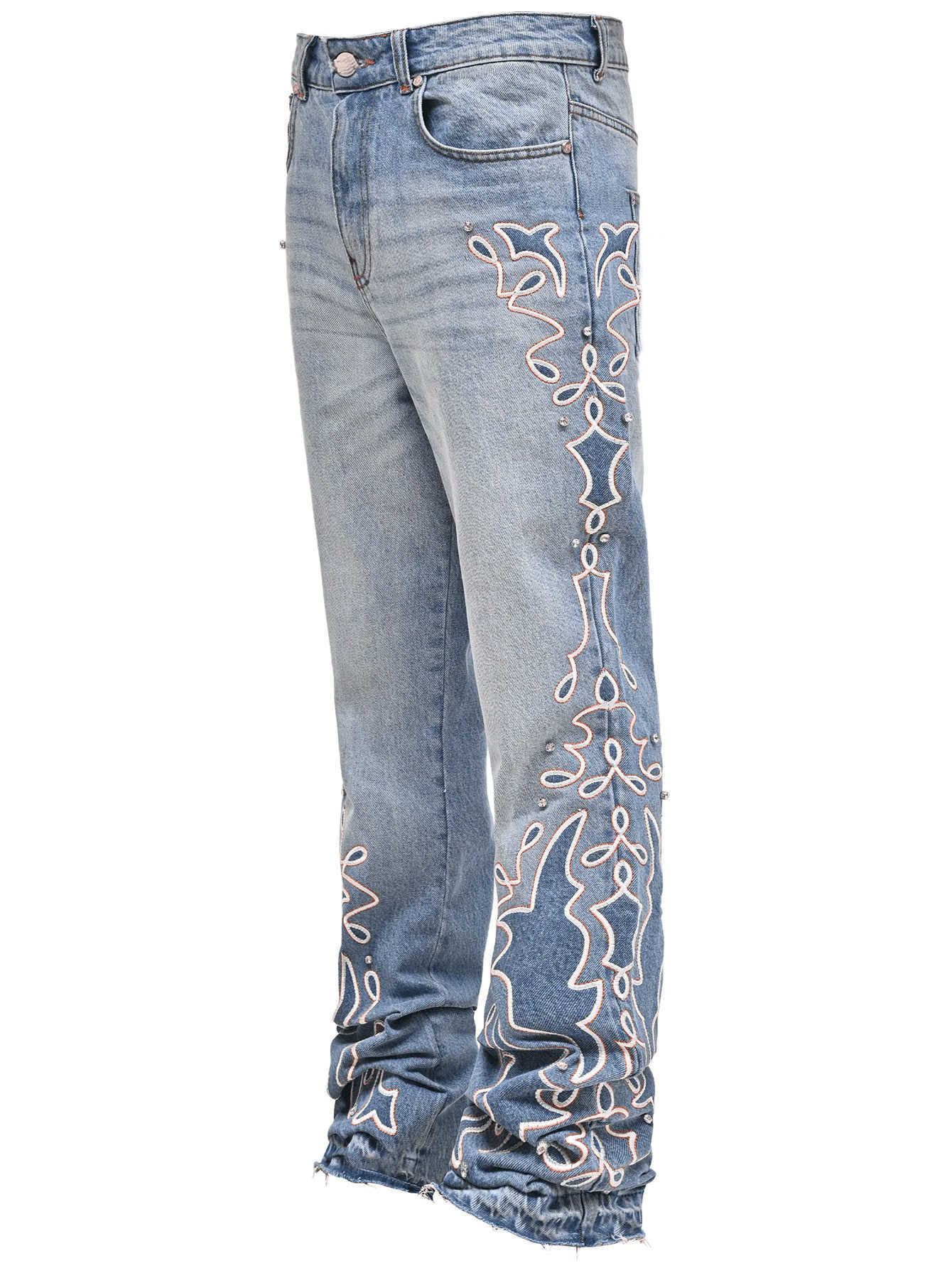 Spring new gradient wide-leg men's and women's denim pants, trendy cross-border bestseller, embroidered men's straight-leg pants L260