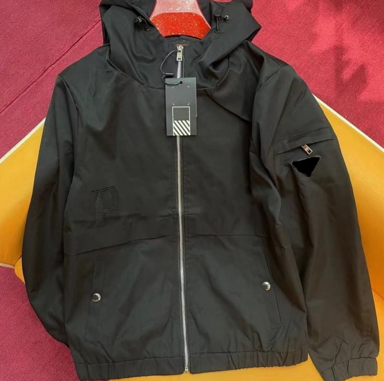 New men autumn spring logo jacquard triangle appliqued hooded fashion designer jackets XLXXL3XL4XL5XL