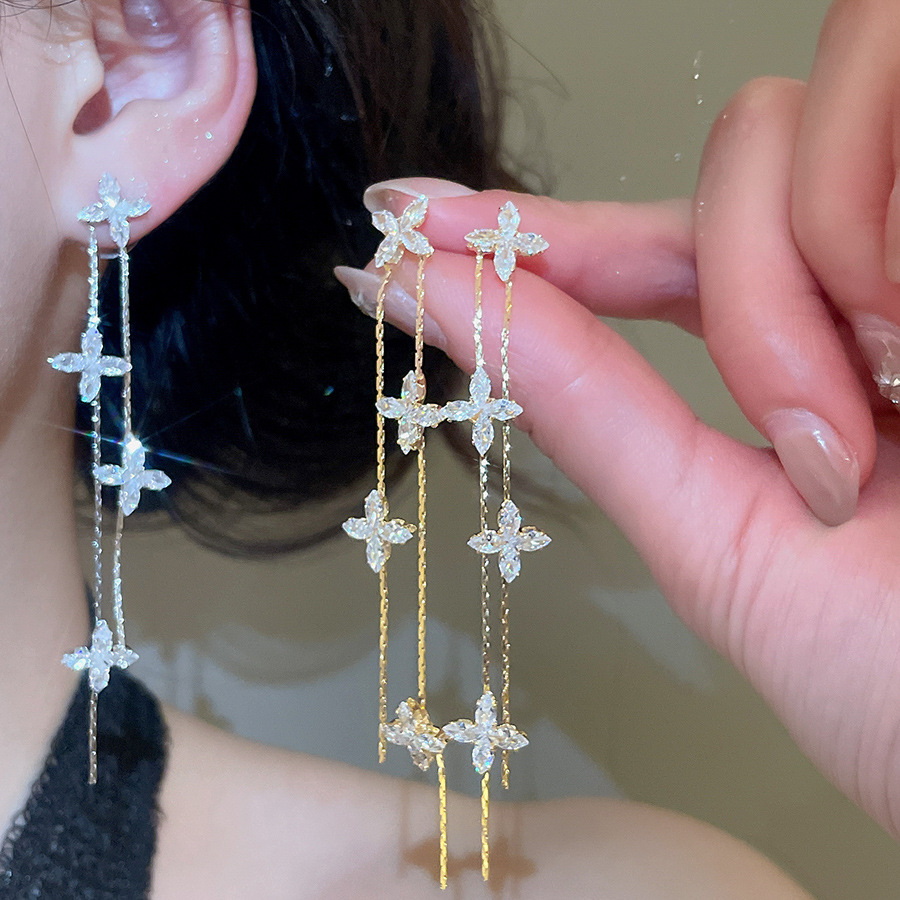 18K real gold plated silver needle zircon flower exquisite elegant niche earrings, light luxury and high-end feel, women's earrings-image-1095660782