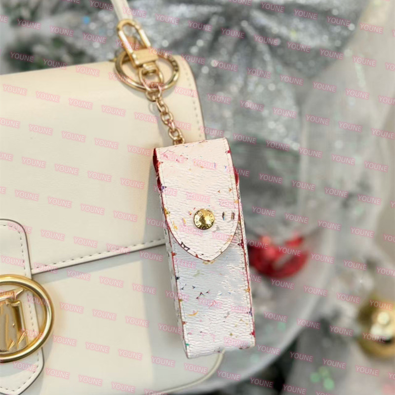 Cosmetic Lipstick Pouch Bag Charm Designer Keychain Lady Clutch Cylinder Coin Pouch Women purse wallets beauty case purse With crossbody chain lipst