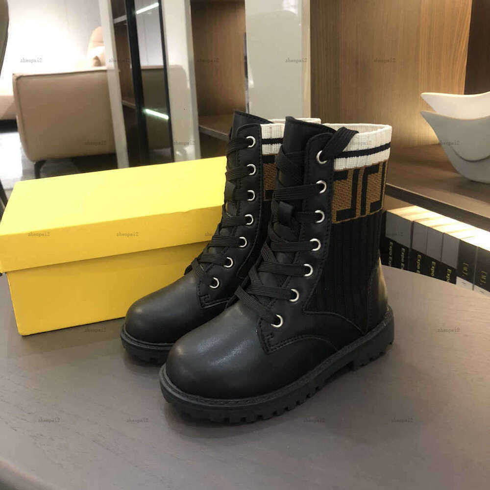 Chaussures de luxe pour enfants, baskets à lacets pour bébés, taille 26-35, avec boîte en carton, bottes hautes pour filles, design tricoté, A604