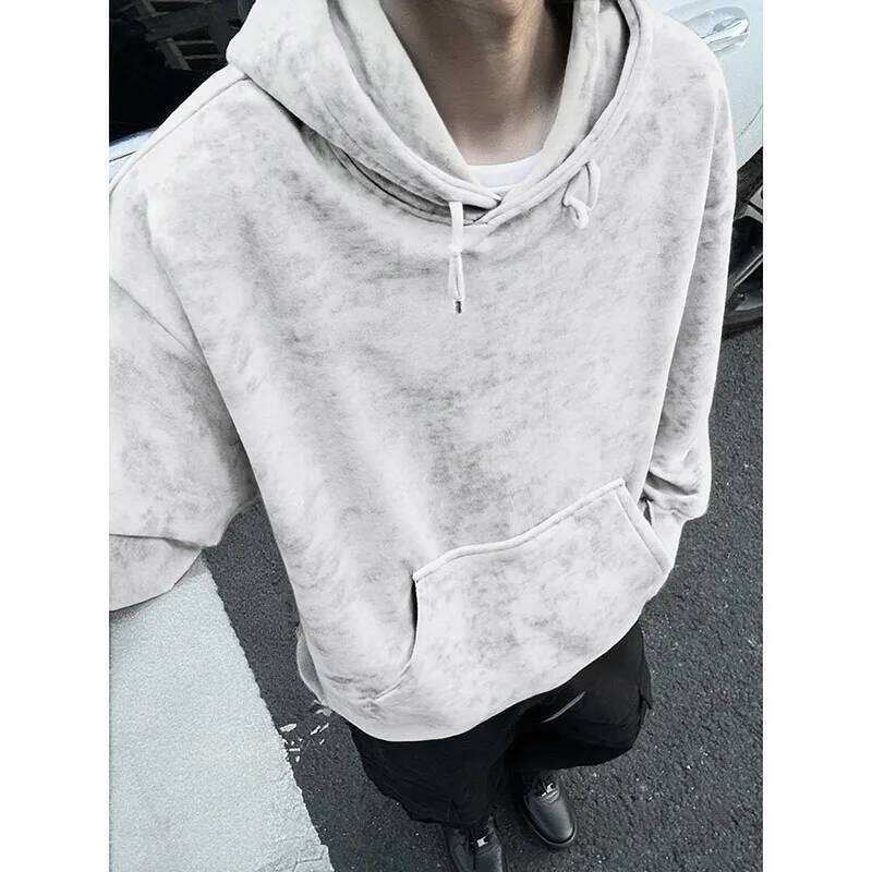Rétro américain Vintage Tie-Dye sweat à capuche automne nouveau lâche Simple décontracté à capuche coton mélange couleur unie pull à capuche homm