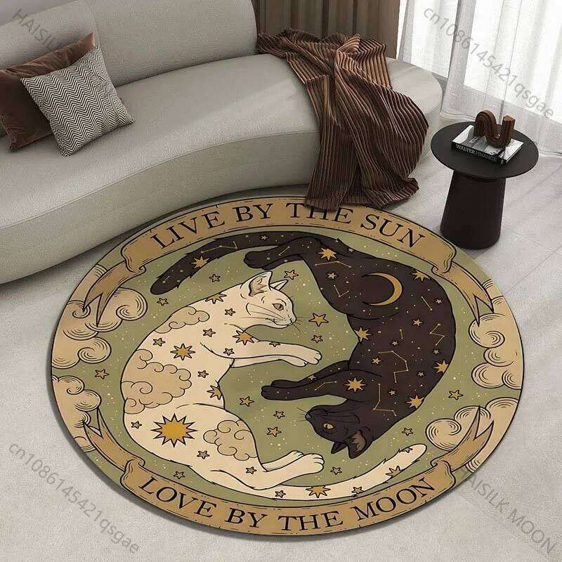 1PC Retro Tarot Cat Print Round Bedroom Living Room Doormat Sofa Table Home Decor Area Rug Floor Mat for Gifts H260227-image-1095653153