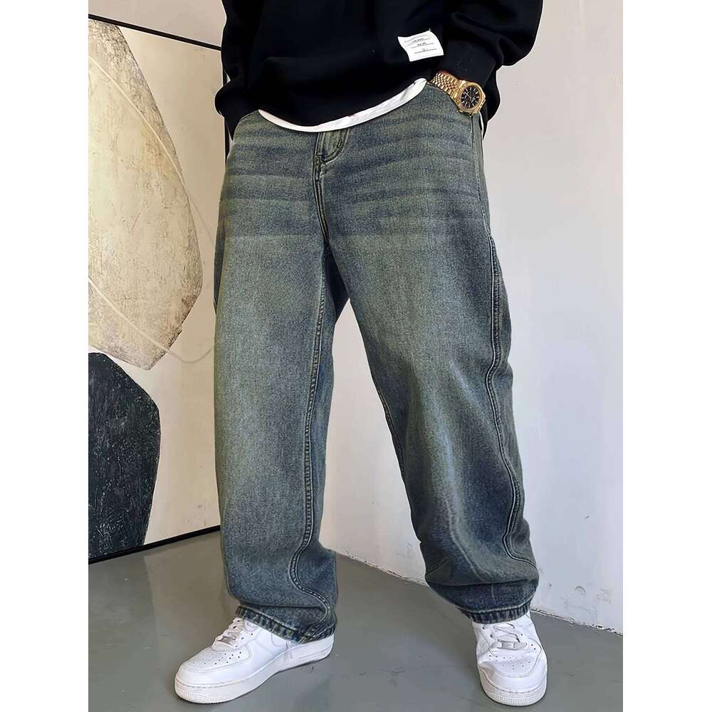 Everyday Comfort, Classic Blue Washed Denim Jeans - Casual & Streetwear Style, Loose Fit, Wide Leg for Men and Women Z260227