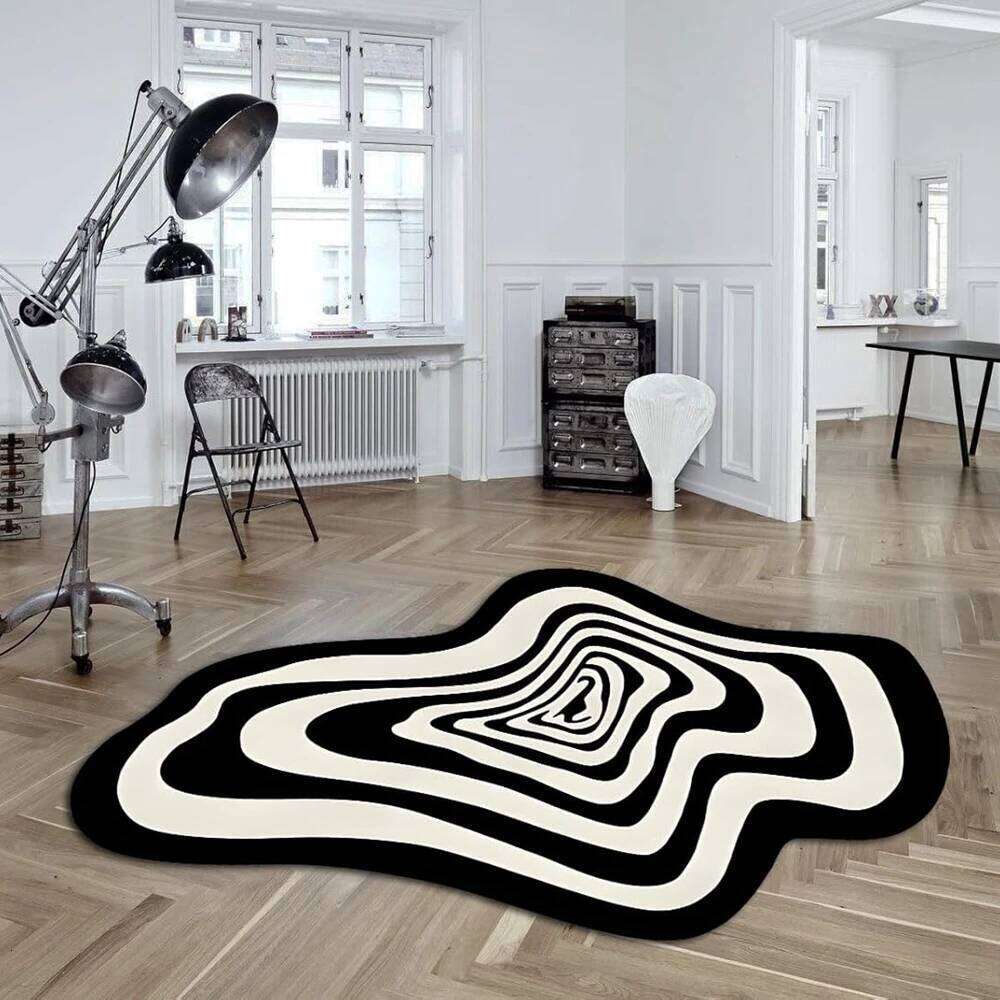 VIKAMA Trendy Creative Irregular Black White Abstract Carpet For Living Room Coffee Table And Floor Mat Home Decoration H260226-image-1095646419