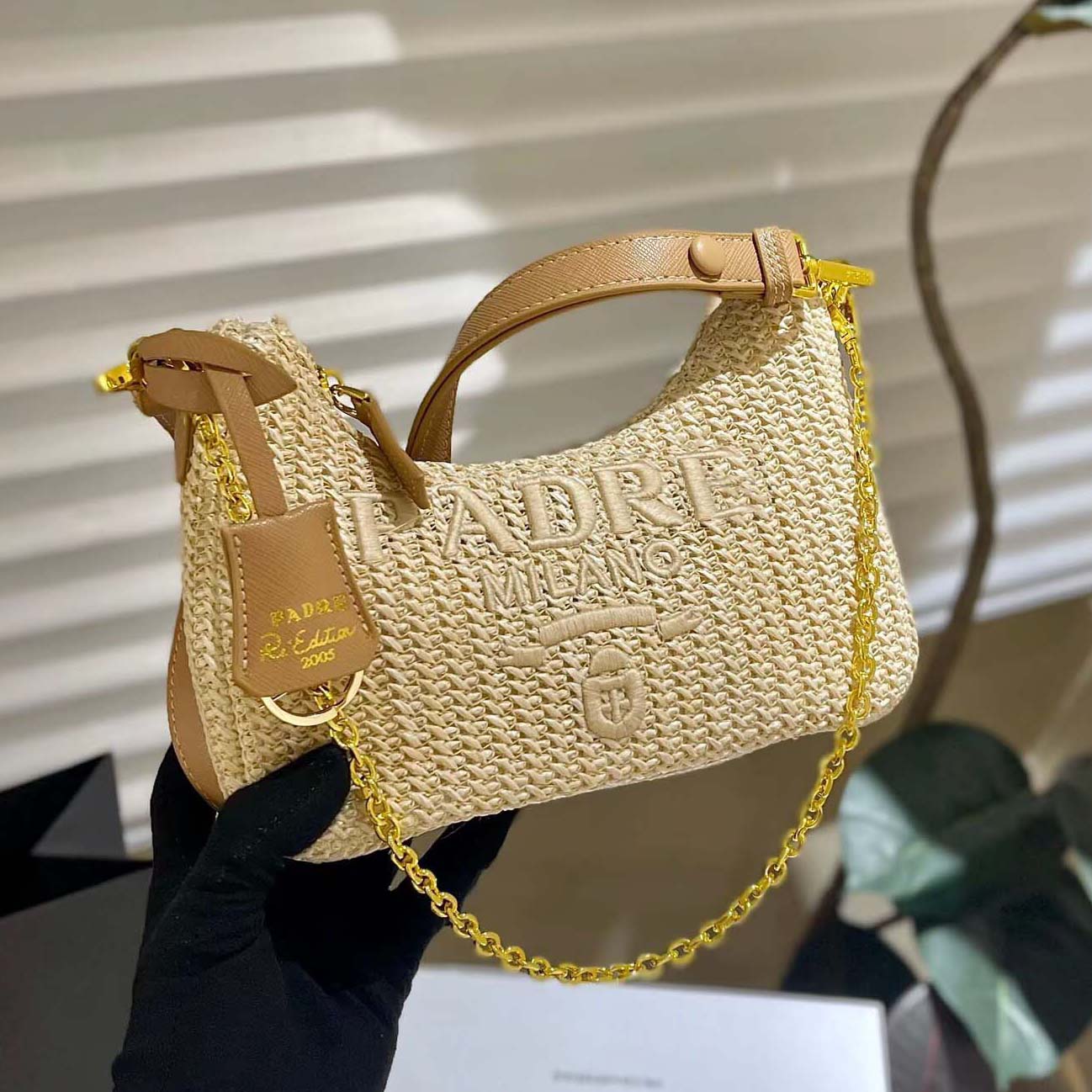 Luxury Designer Bag Shoulder Bag Woven Raffia Beach Tote Bag with Openwork Knotted Detail Enamel Embroidered Accent Summer Straw Handbag for Wome-image-957693745