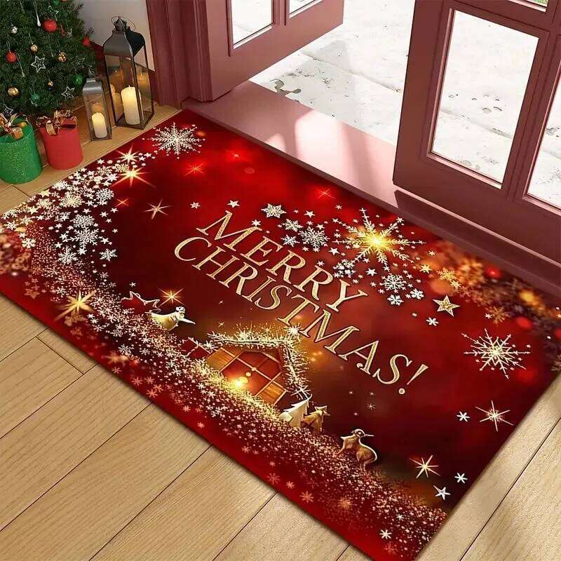 Gingerbread Man Christmas Carpet Candy Cane "Merry Christmas" Snowflake Decoration Entryway Floor Mat Home Rug H260227-image-1095653599