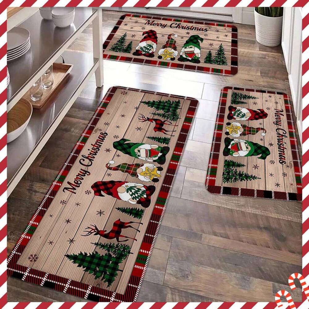 1pc Kitchen Carpet Merry Christmas Tree Elf Design Non slip Home Decoration Floor Mat H260226-image-1095647750