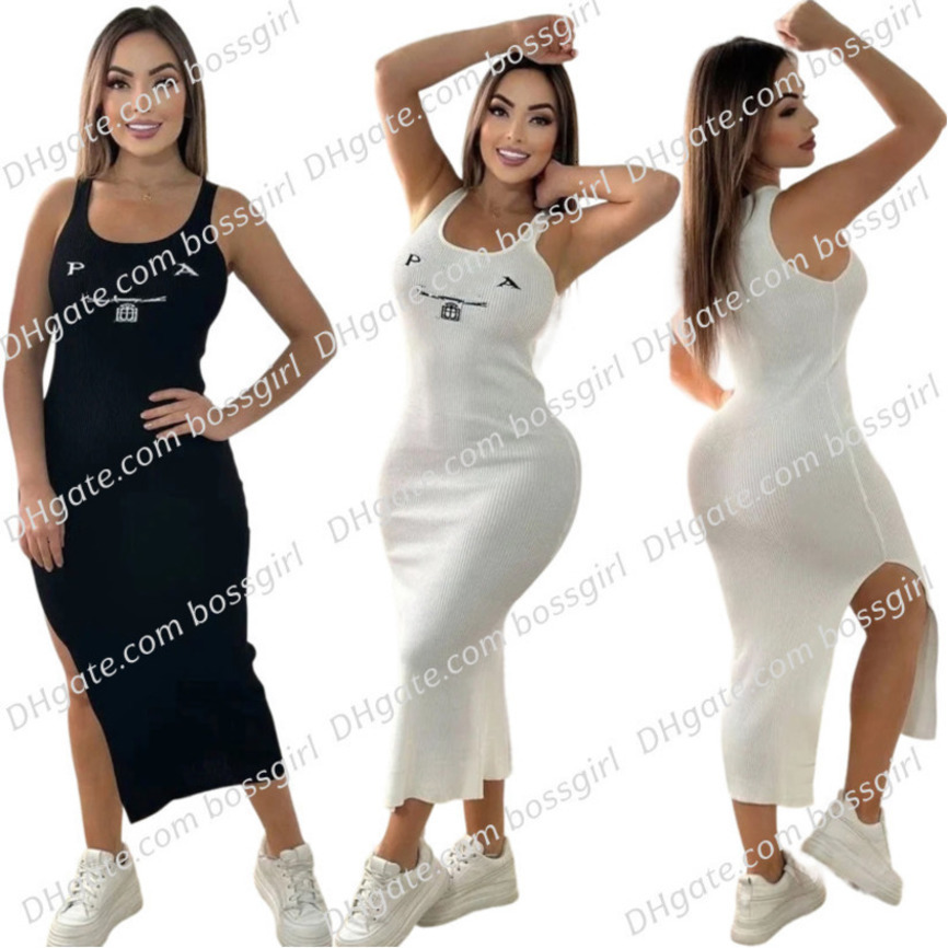 Women Dresses Designer 2026 New Fashion Basic Casual Dresses Summer Embroidered Waist Slimming Split Knit Dress