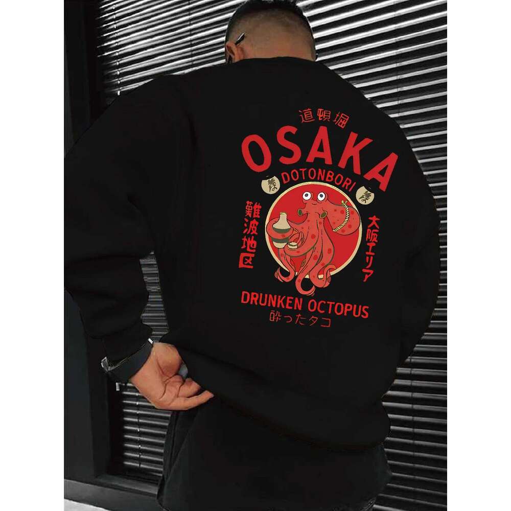 Men's sweatshirt OSAKA Dotonbori Drunken Octopus Japanese bottle design Casual wear Autumn and winter clothing Z260226