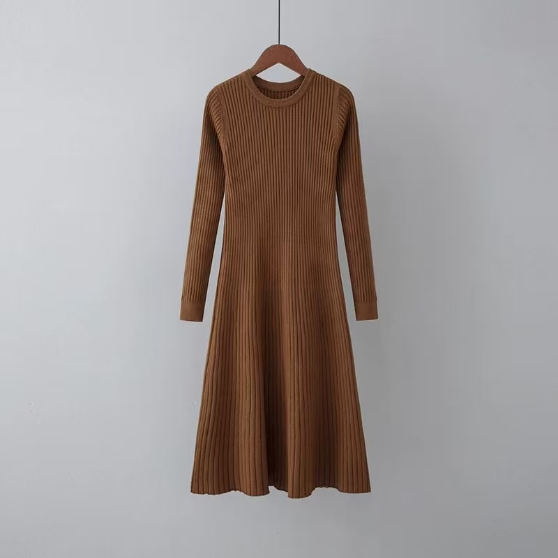 002 Robe pull trapèze en laine mélangée pour femme, pièce parfaite à superposer pour les saisons fraîches