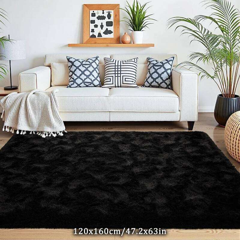 VIKAMA Luxury Black Large Area Plush for Living Room Bedroom Fluffy Carpet,Shaggy Soft Bedside Rug Small Bathroom Floor Mat H260227-image-1095652075