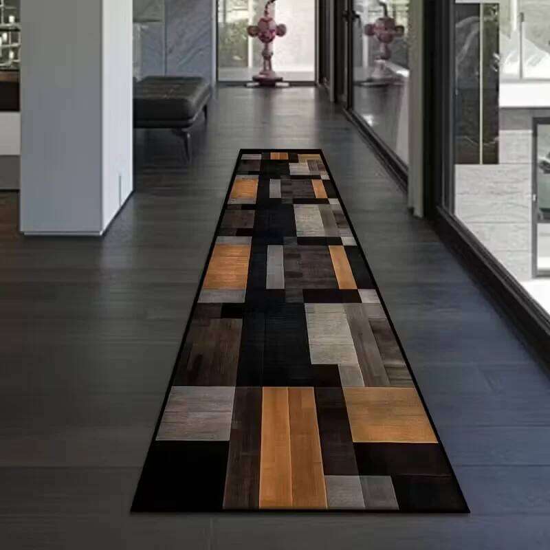 1pc of Modern Geometric Rug Style Long Hallway Carpet, Ideal for Cafes Kitchens Balconies Bedside Dormitories and Home Decor H260226-image-1095646636