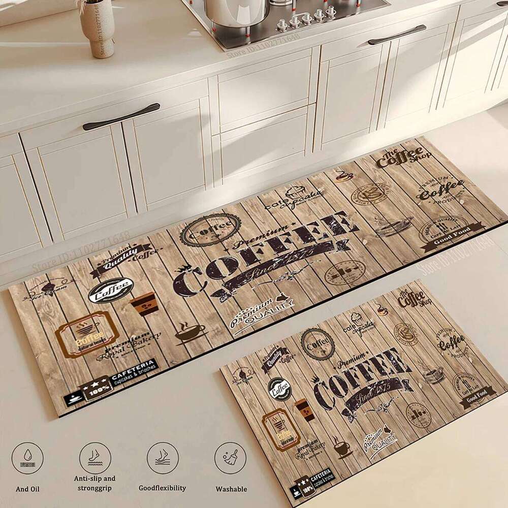 Coffee Kitchen Floor Mat Home Hallway Doormat Living Room Bedroom Balcony Decoration Carpet Bath Entrance Door Non-Slip Foot Rug H260227-image-1095653458