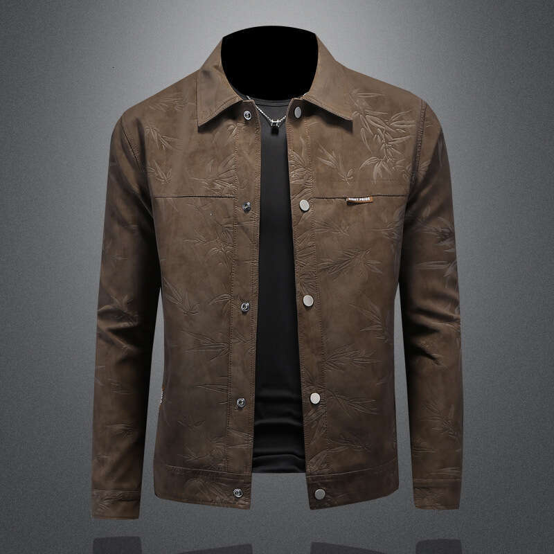 New Design2025 New Men 's Turn-Down Collar Jacket, Trendy Fashionable Slim Fit Versatile Motorcycle Leather Coat