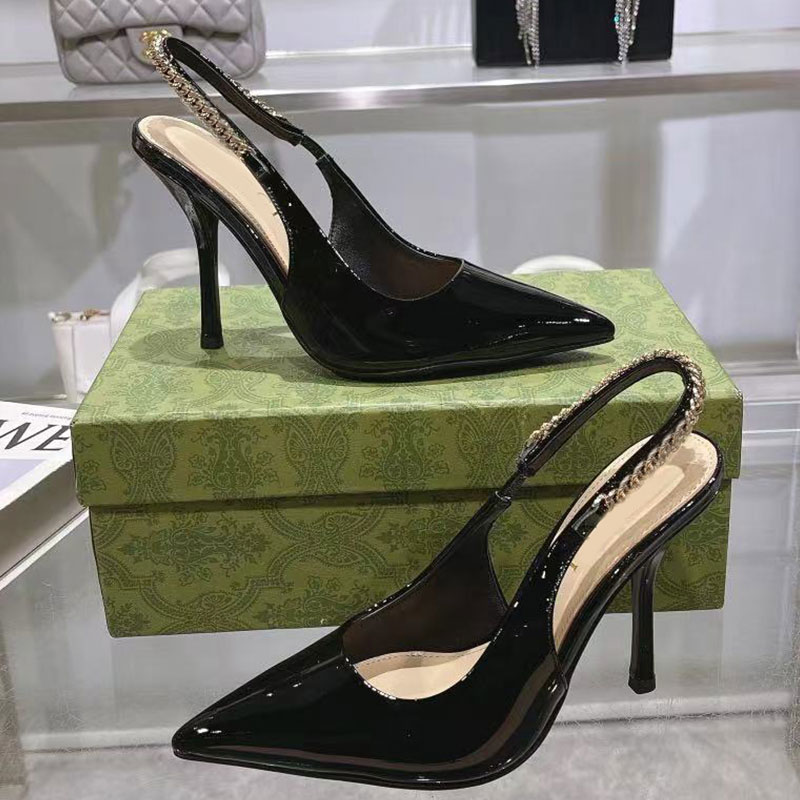Signoria slingback pump designer letter high heeled sandals luxury womens spring summer patent leather sandals leather outsole sandals fashionable b