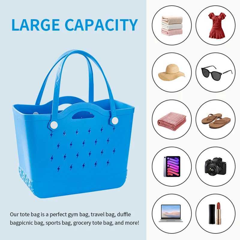 Large Capacity Lightweight EVA Beach Tote Bag with Lightning Bolt Design - Anti-Stain Open Top 8 Vibrant Colors - Perfect for Z260227