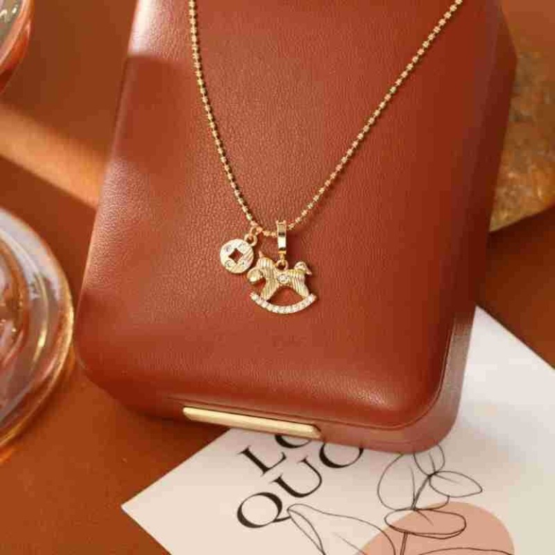 Pony Pendant Necklace For Women 18K Gold Plated Copper Minimalist Unique Design Elegant Clavicle Chain Fashion Jewelry Gift-image-1103936943