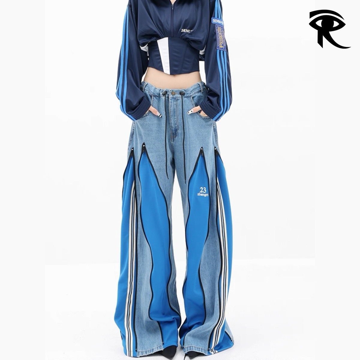 2026 Spring Autumn Sports Jeans American Retro Street Hip Hop Punk Sports Jeans Women Contrast Color Splicing Tracksuit Original Clothing Designer J