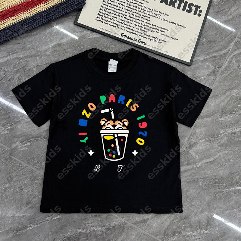 Designer Kids Apparel Cartoon Tiger Bubble Tea Graphic T Shirt Casual Cotton Short Sleeve Tee For Boys Girls Fun Paris Inspired Print DLD2602271