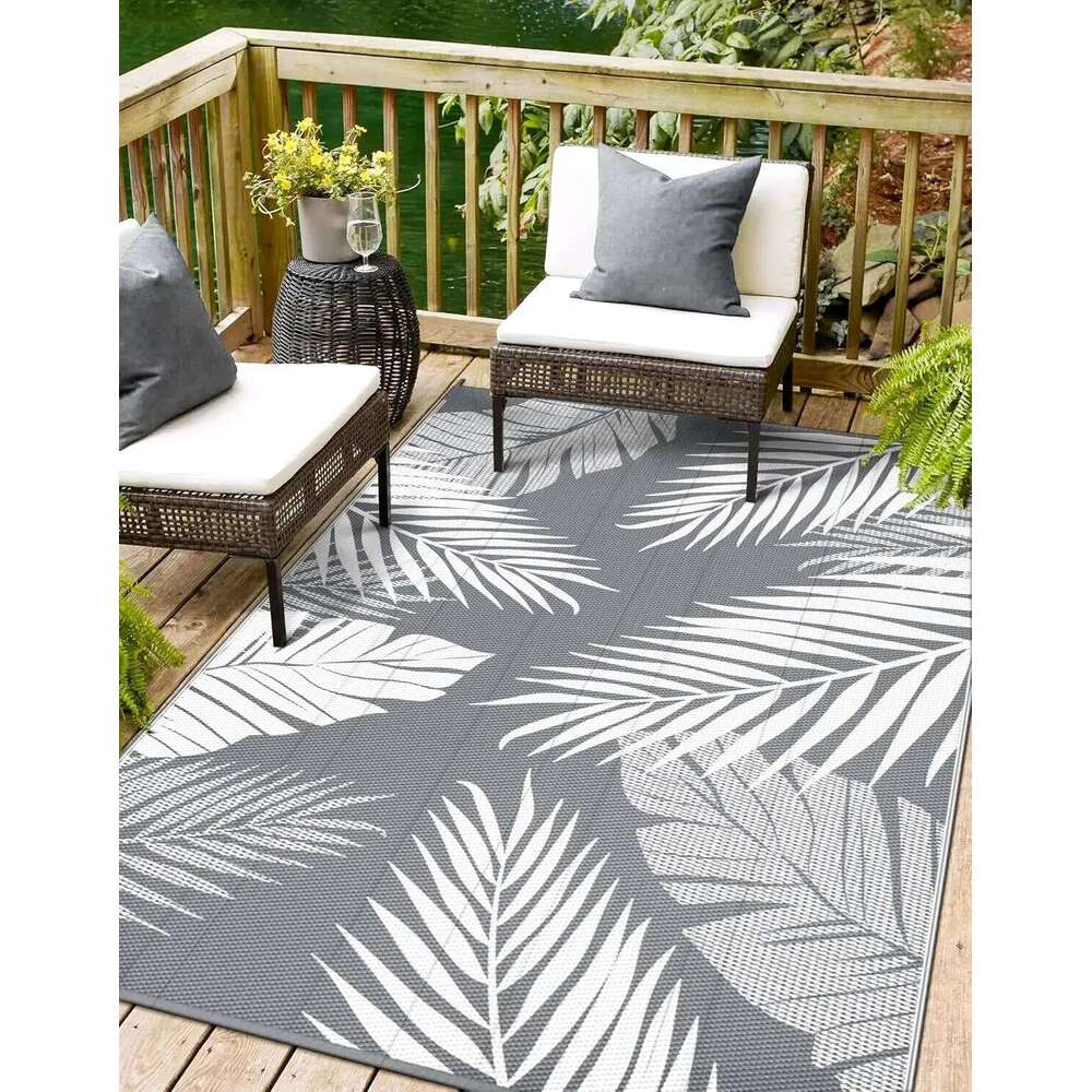 Modern Grey Palm Leaf Outdoor Mat Courtyard Carpet Floor Garden Balcony Home Living Room Decoration H260227-image-1095651620