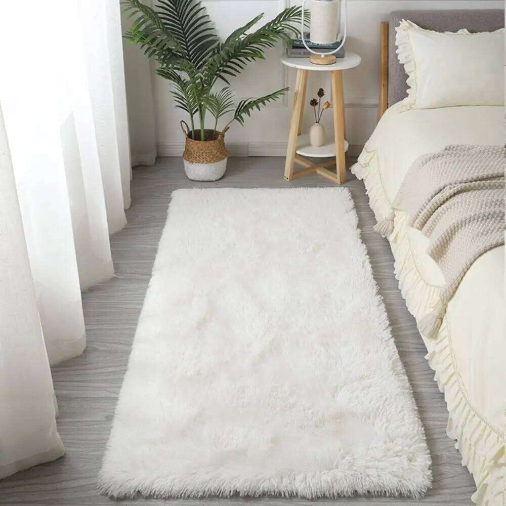 Fluffy Shaggy Imitation Wool Bedside Rugs Non Slip Floor Protection Sofa Cushion Washable Bedroom Mats Home Decor H260227-image-1095655957