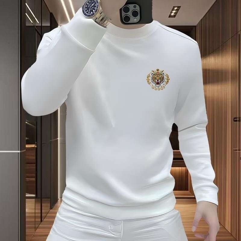 Sweat-shirt imprimé tigre pour hommes, pull à manches longues et col rond - Pull de style Preppy 100 % coton avec blason brodé pour l'école, le w