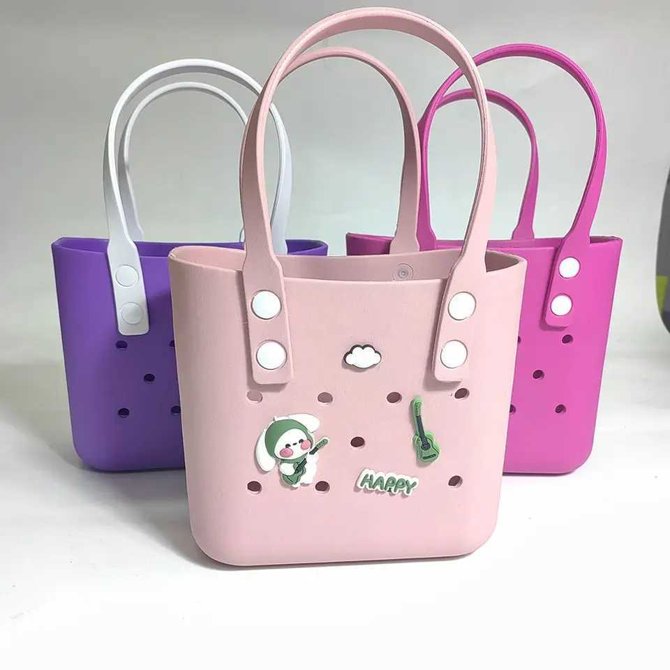 New Beach DIY Hole Bags Fashion Cute Summer Storage Baskets Outdoor Handbag Picnic Tote Small Solid Color Eva Jelly Bag Z260227