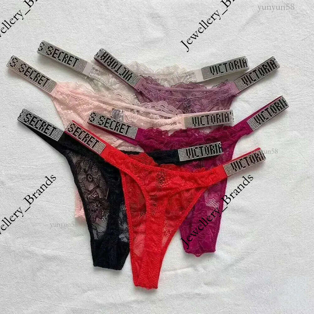 VS Fashion Women Plus Size Panties Letter Rhinestone Lingerie Briefs T Back Thongs Colorflu Sexy G String Set 222