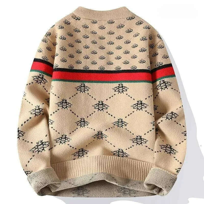 Sweaters Bee Jacquard Mock 3 Colors Retro Argyle With Color-block Stripe Warm Stylish Perfect For Layering Men's Clothing