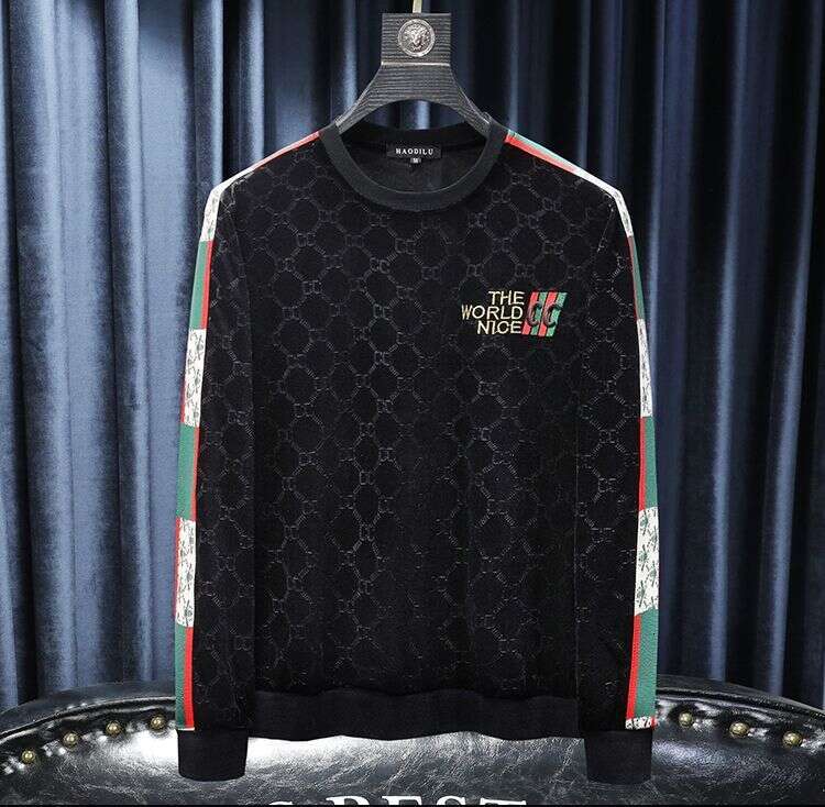 Mens Tshirts Designer Shirts Classic Monogram Pattern Embroidered Patchwork Striped Sleeves Crew Neck Long Sleeve Sweatshirt Black Casual