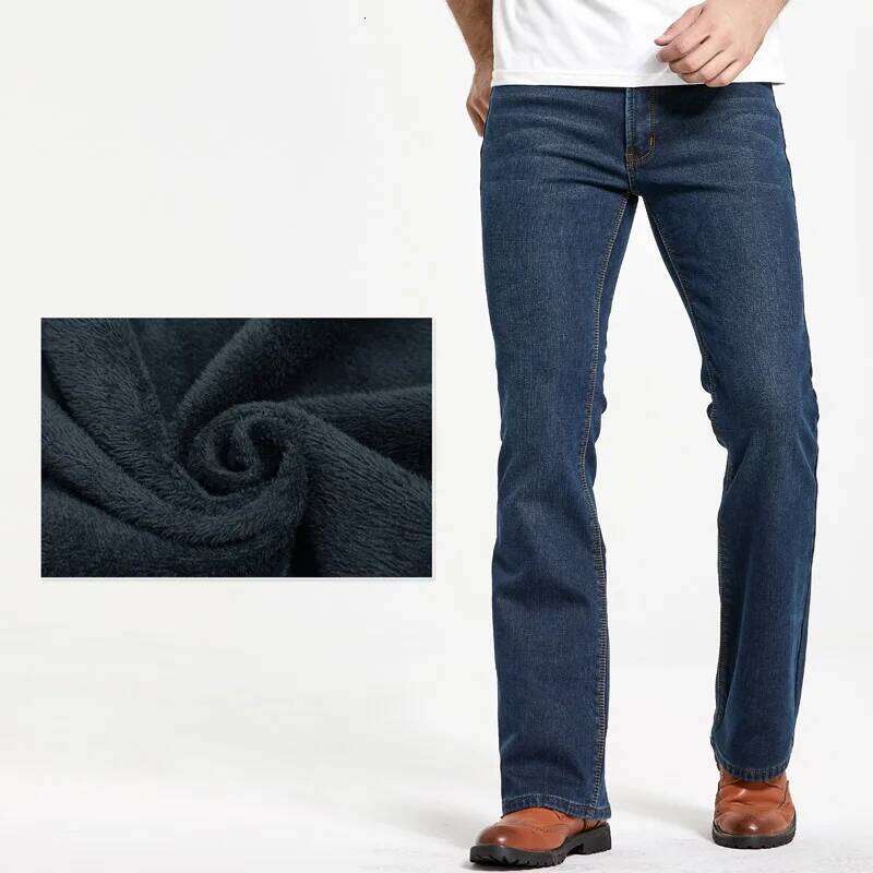 Mens Winter Stretch Denim Thicken Warm Pants Slim Slightly Flare Trousers Boot Cut Fit Polar Fleece Jeans Z260227