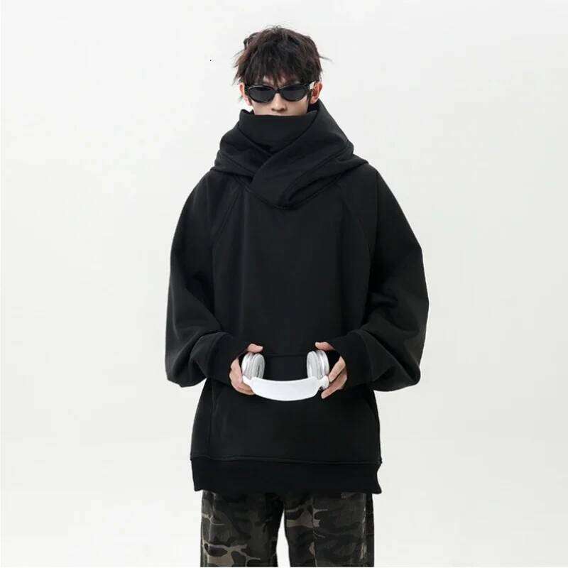 Automne nouveau col haut hommes Pile Up col à capuche Harajuku collège Style Ninja sweat décontracté sport ample Couple haut Z260226