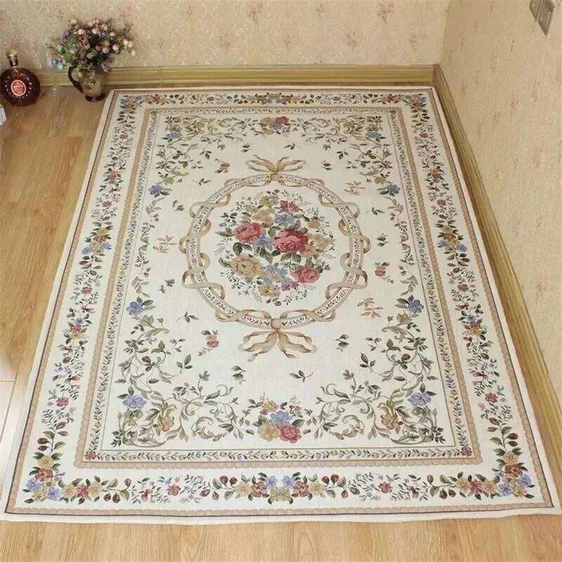 Vintage Floral Carpet Nordic Beige Europe Pastoral For Home Living Room Bedroom Area Washable Jacquard Woven Rug Mat H260227-image-1095654636