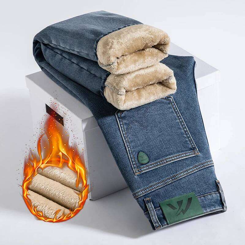 Jean en laine d'hiver haut de gamme pour hommes, extensible, confortable, pantalon épais en velours, affaires coréennes décontractées, Denim droi