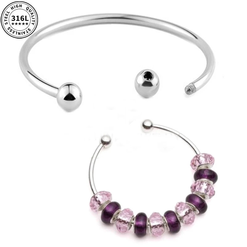 316L Stainless Steel Cartoon Cuff Bangle Bracelet, Silver Open Screw End Ball Charm Bracelet