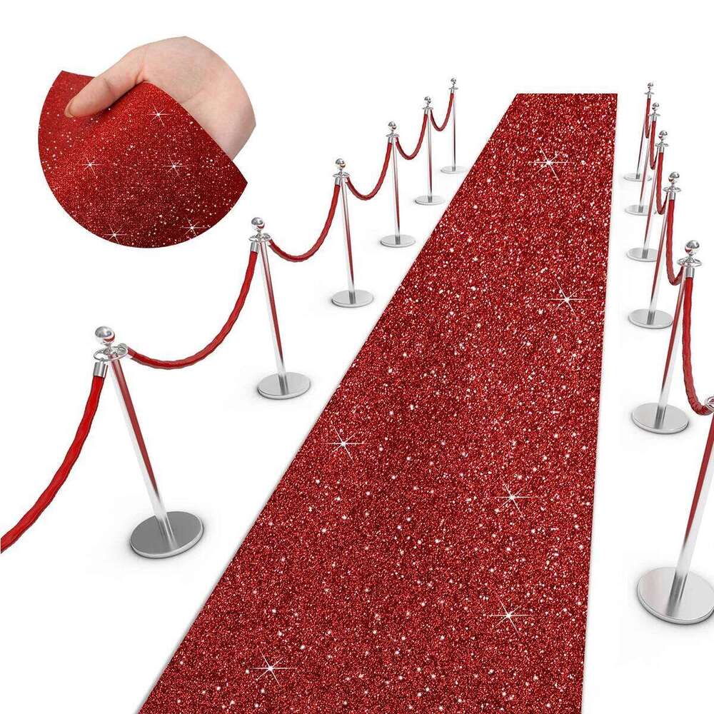 Red Glitter Wedding Party Aisle Decor Outdoor Banquet Event Supplies Sparkling Runway Hotel Stage Corridor Runner Carpet H260227-image-1095652219