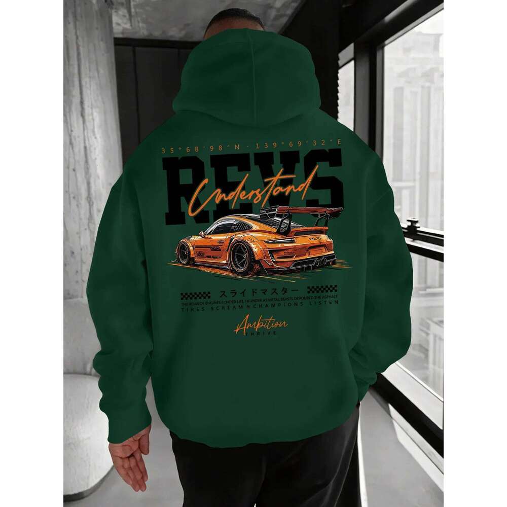 Sweat-shirt à capuche noir pour hommes, nouvelle mode, avec voiture JDM blanche et imprimé au dos en fleurs de cerisier roses, pull style street
