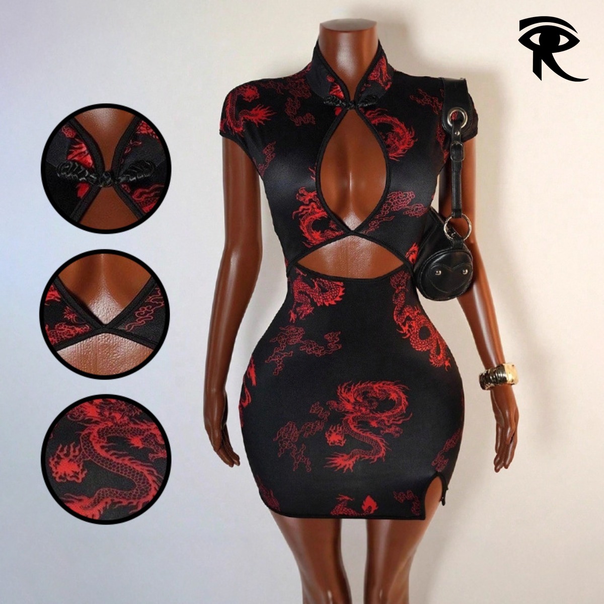 2026 Summer Party Sexy Dress Chinese Style Cloud Pattern Dragon Zodiac Print Smooth Fabric Pankou Cheongsam Mini Dress Streetwear Original Designer