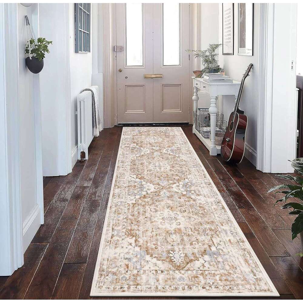 Bohemian Vintage Runner Rug Non-Slip Washable Carpet for Hallway Entryway Corridor Retro Floral Floor Mat Multiple Colors H260227-image-1095655738