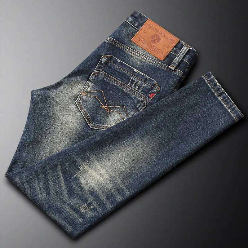 talian fashion designer men's high-quality elastic slim fit corrugated washed blue jeans retro denim pants hombre Z260227
