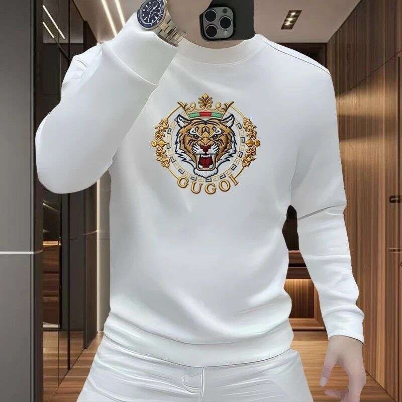 Mens Hoodies Sweatshirts Pullover Cardigan Long Sleeve Crew Neck Embroidered Tiger Crest Design White Casual Daily Wear For Men