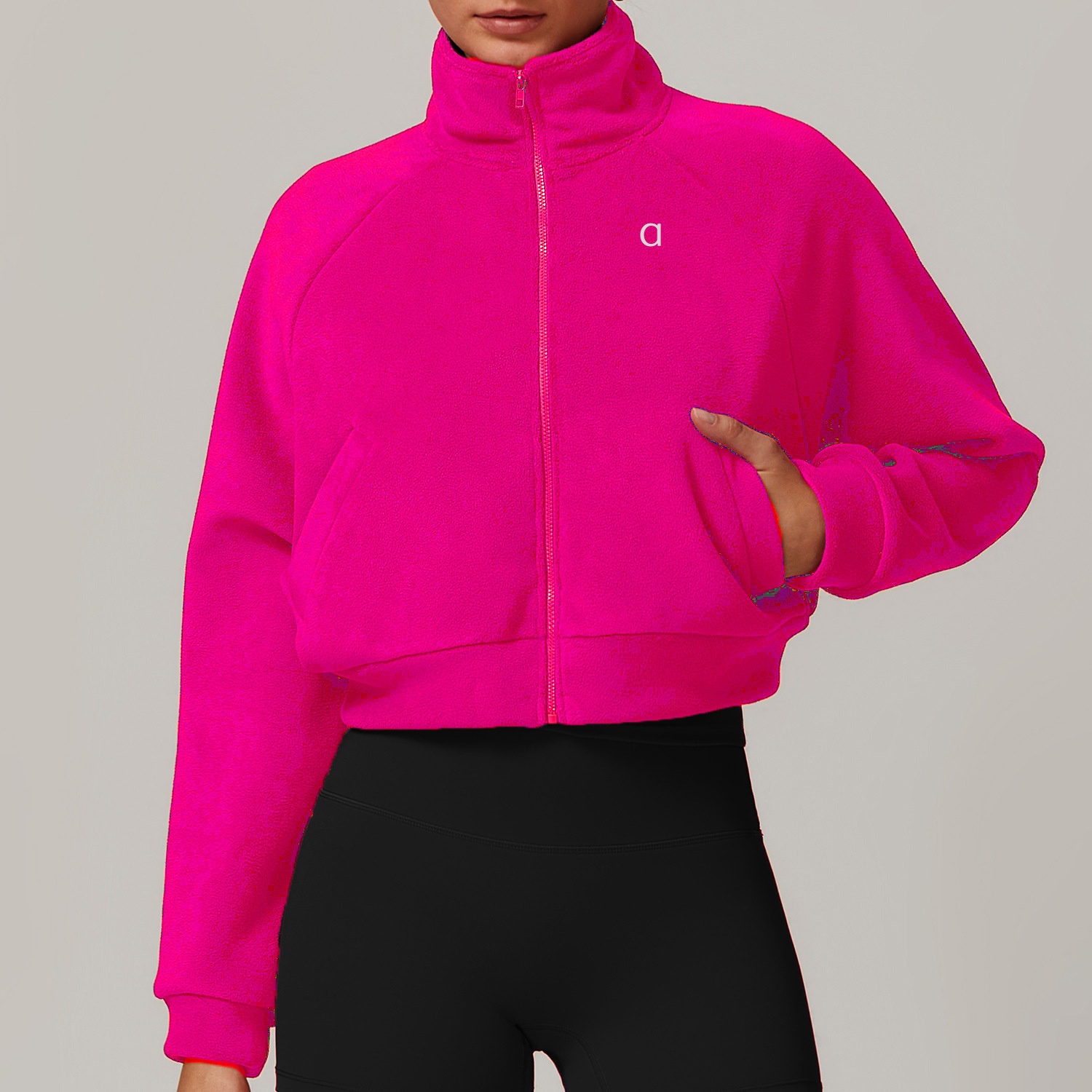 A1601 Women Fall/winter 3D Silver Plus Velvet Sports Coat Women's Stand-up Collar Zipper Yoga Clothes Warm Thick Windproof Fitness Jacket Top