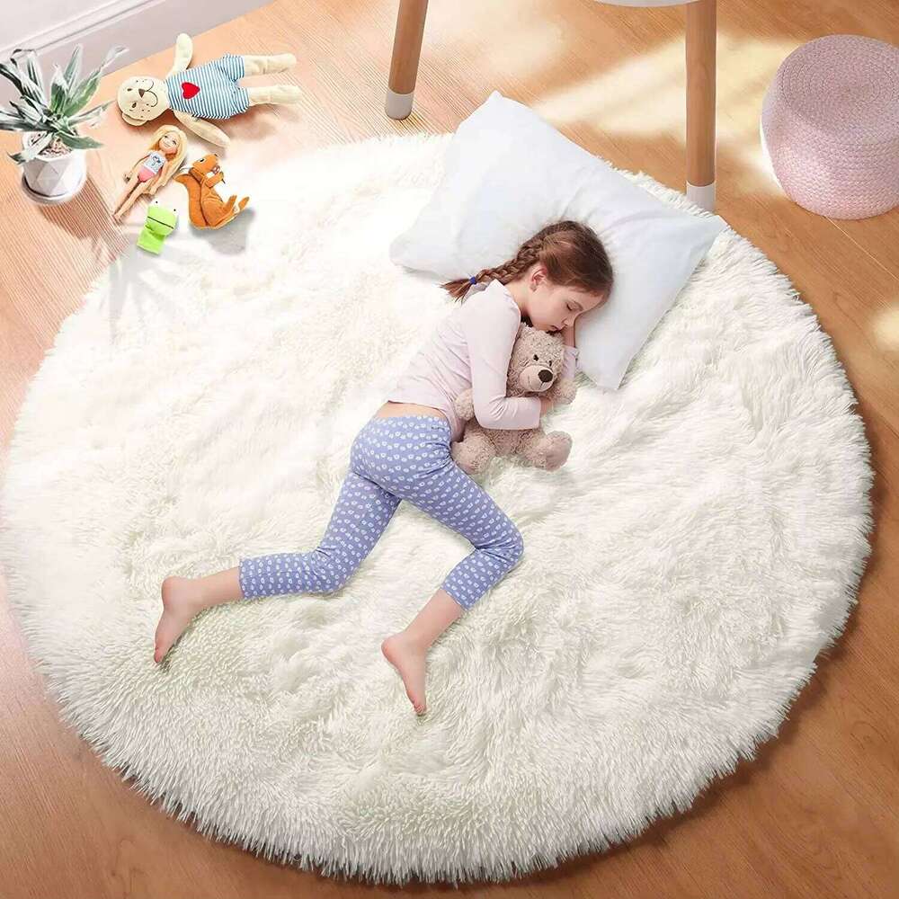 VIKAMA Ultra Soft Shaggy Round Rug Pad Fluffy White Living Home Decor Bedroom Kids Room Salon Thick Pile Carpet H260226-image-1095648306