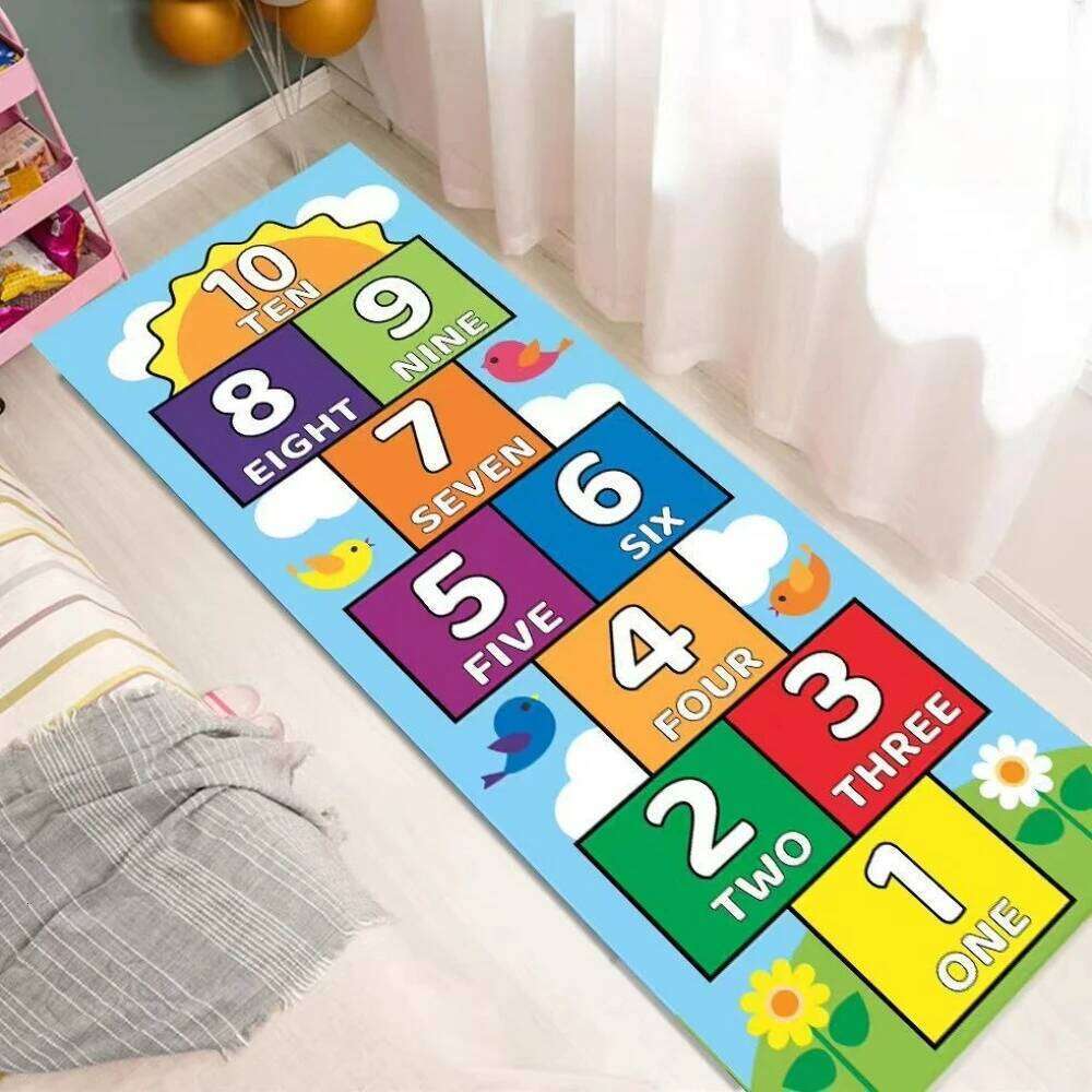 Cartoon Hopscotch Game Runner Rug, Kid's Carpet, Boy and Girl Bedroom Living Room Sofa Bedside Non-slip Rug H260226-image-1095646562
